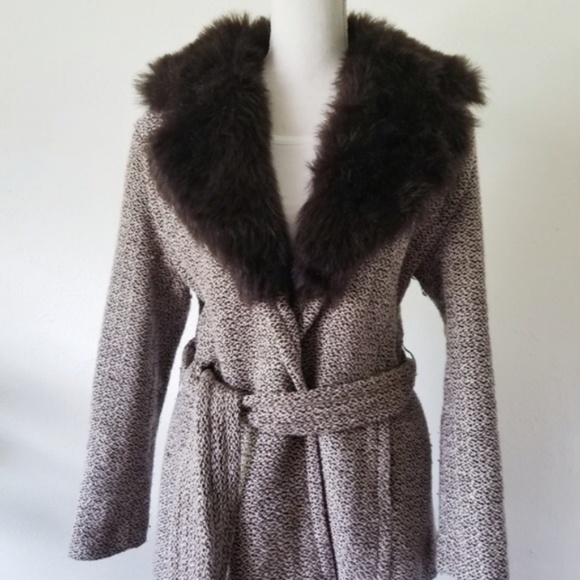 Vintage Jackets & Blazers - Weathervane Faux Fur Brown Wrap Tie Retro Coat 12